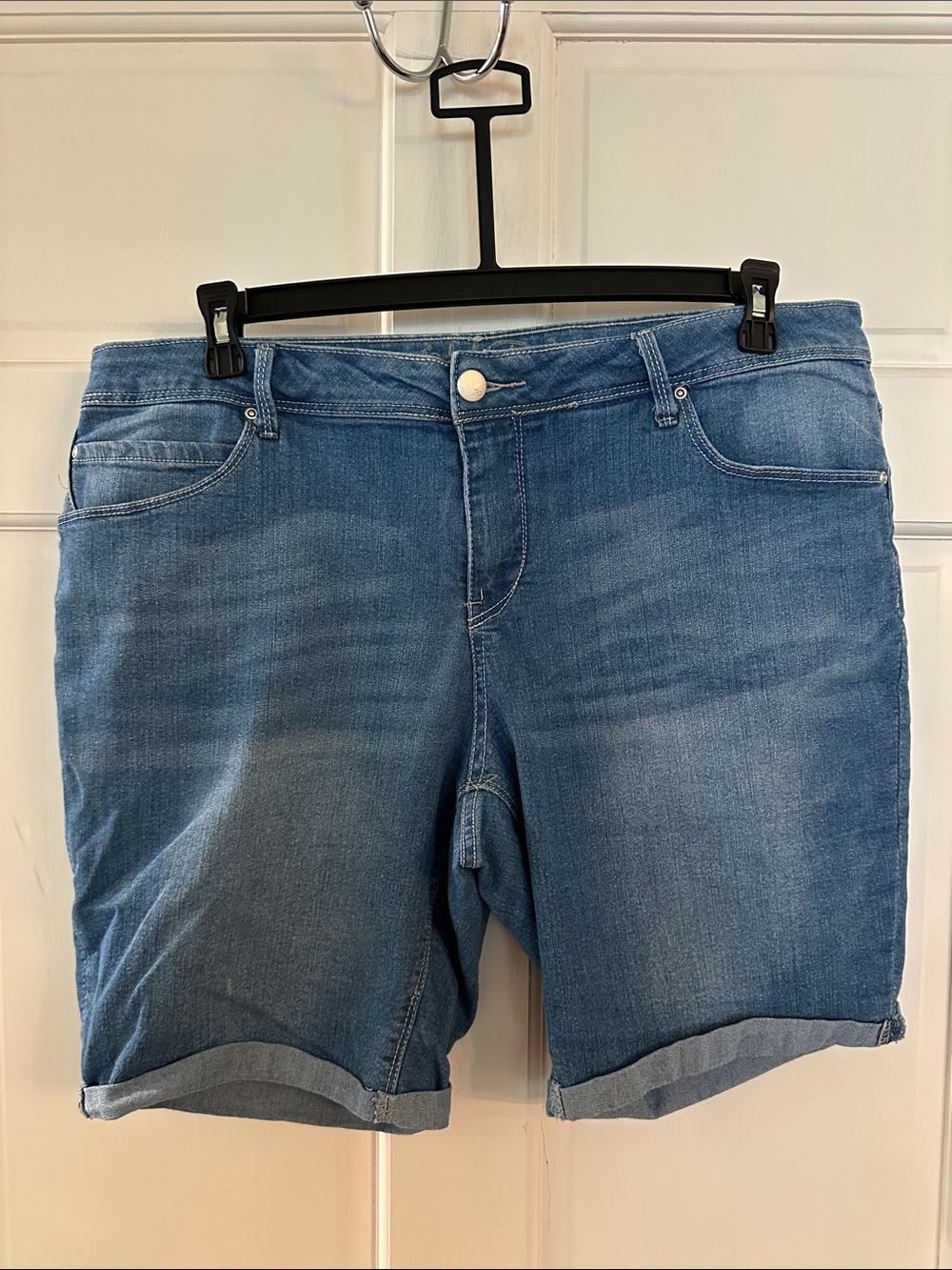 Faded Glory Mid Wash Blue Rolled Hem Jean Shorts